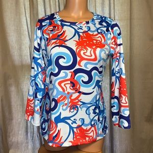 Michelle Parisou blouse. Red white blue small golf classic couture